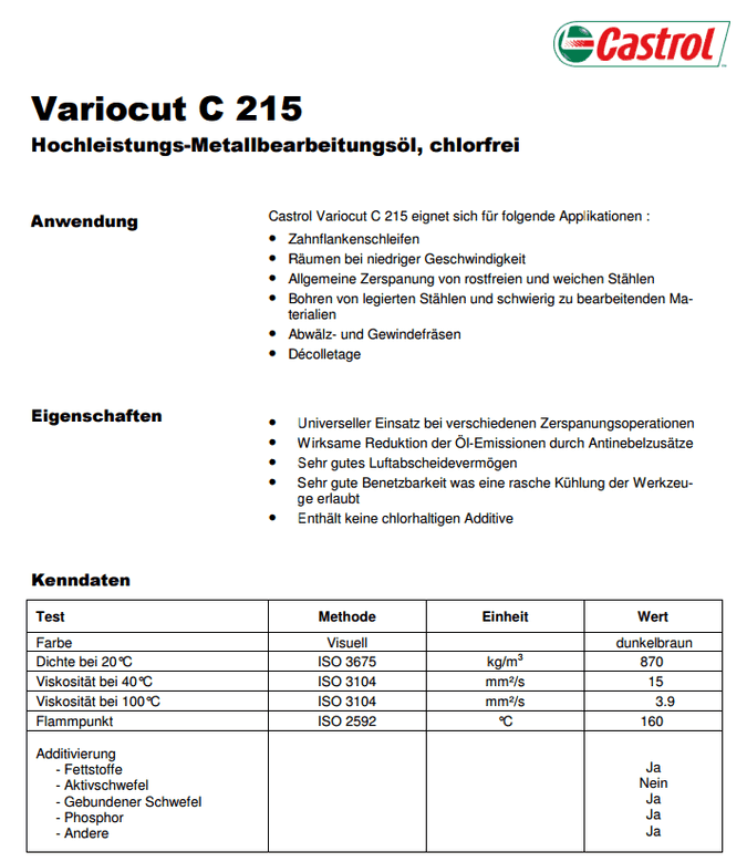 嘉实多Variocut C 215 高性能切削油